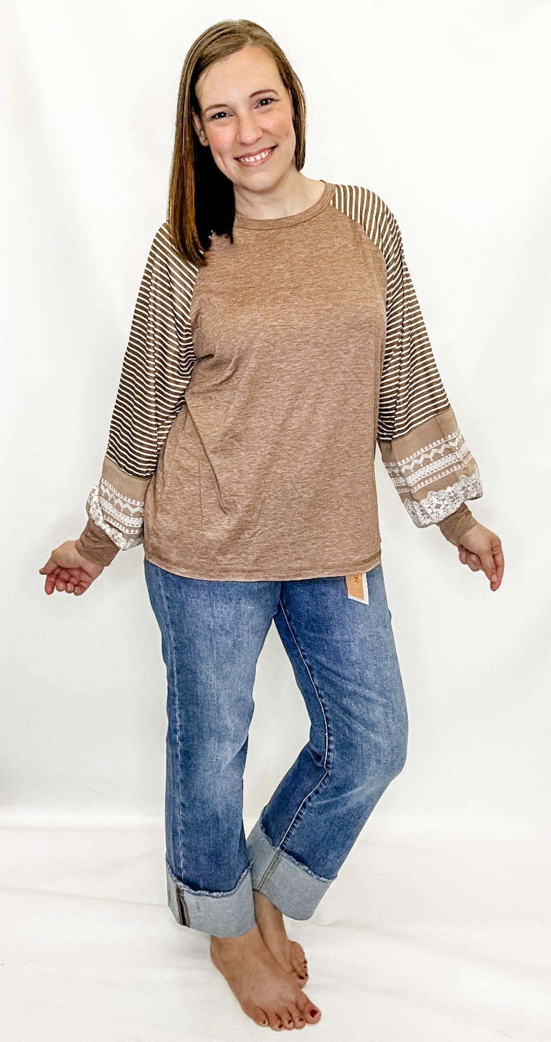 Beige Stripe & Floral Long Sleeve