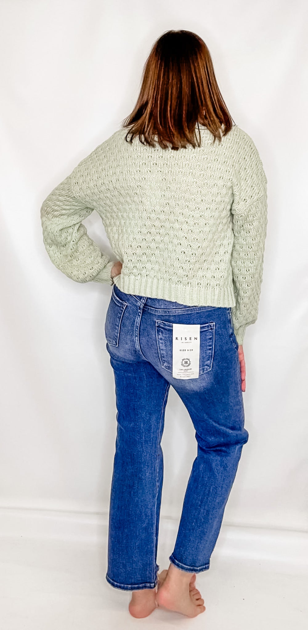 Sage Knit Sweater w/Flower Applique