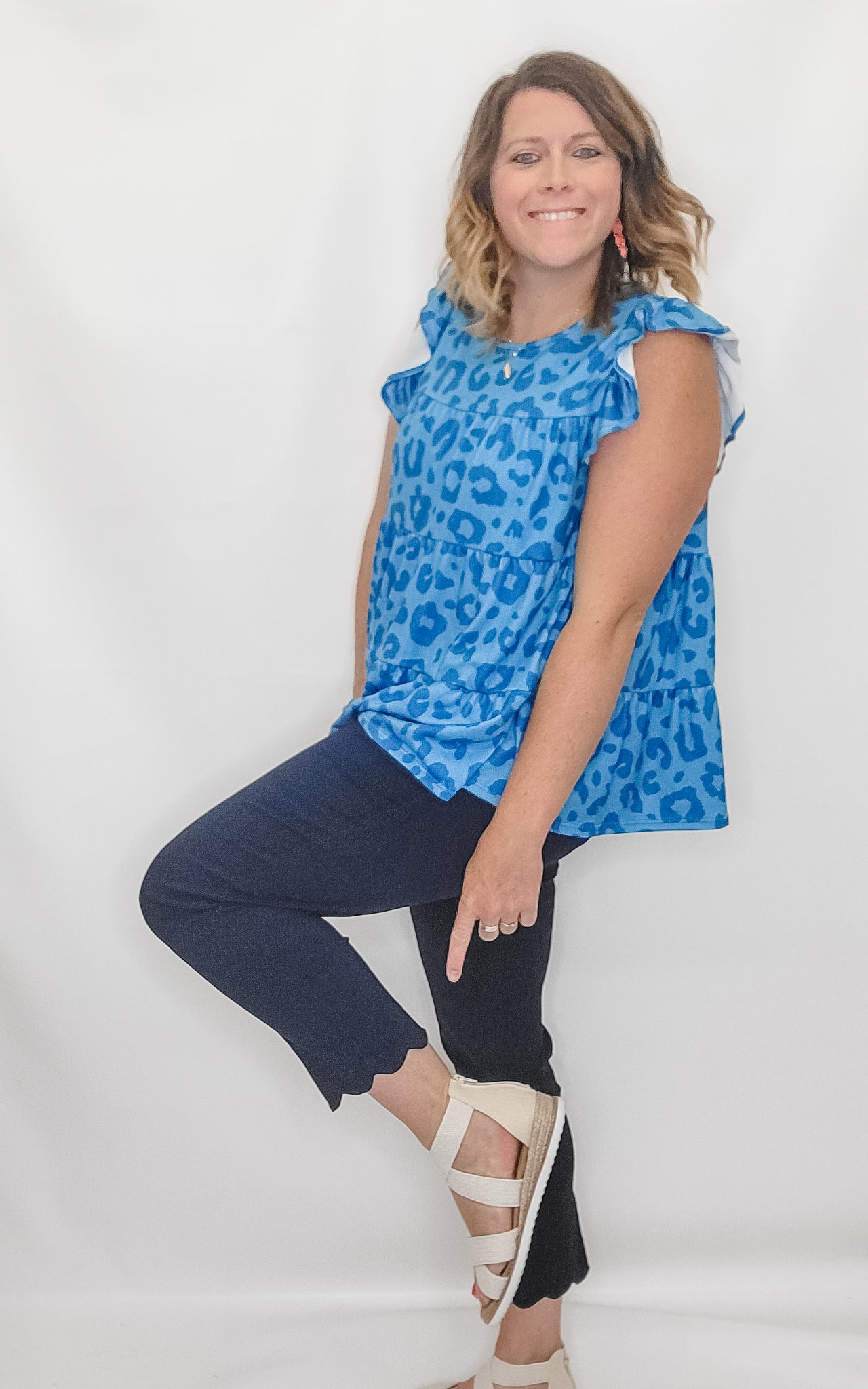 Slim-Sation by Multiples Navy Ankle Pant with Scalloped Hem