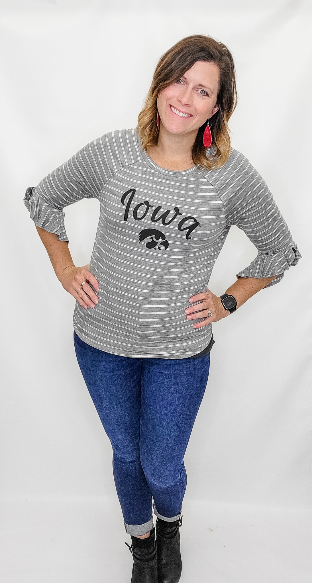 Iowa or Iowa State 3/4 Ruffle Sleeve Top