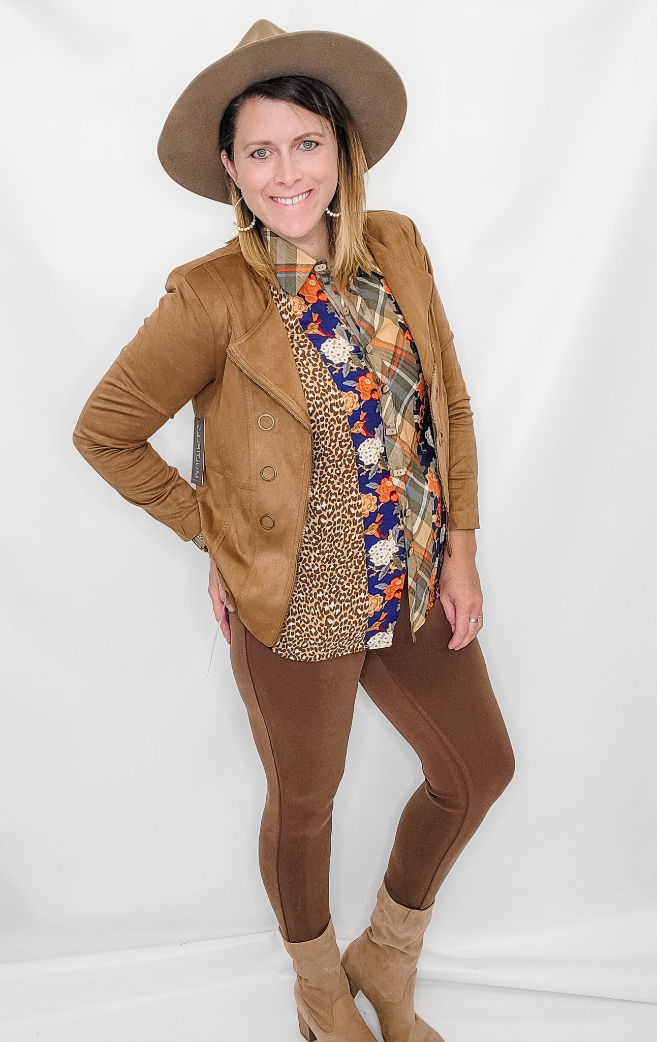 Multiples Brown Floral & Leopard Long Sleeve Button Up