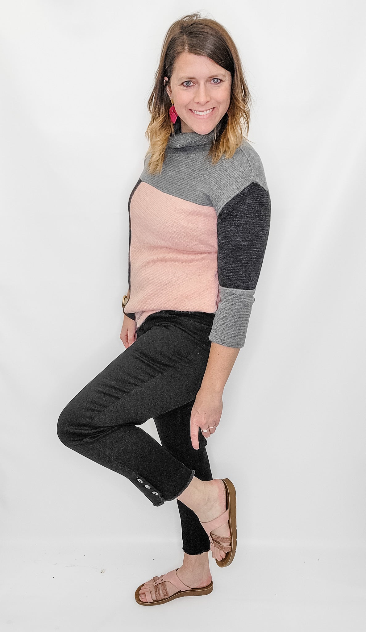 Multiples Black Pull-On Jean with Button Fringe Hem