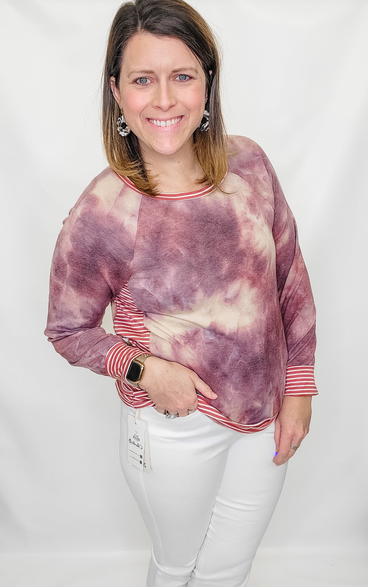 Purple Tie Dye & Stripe French Terry Top