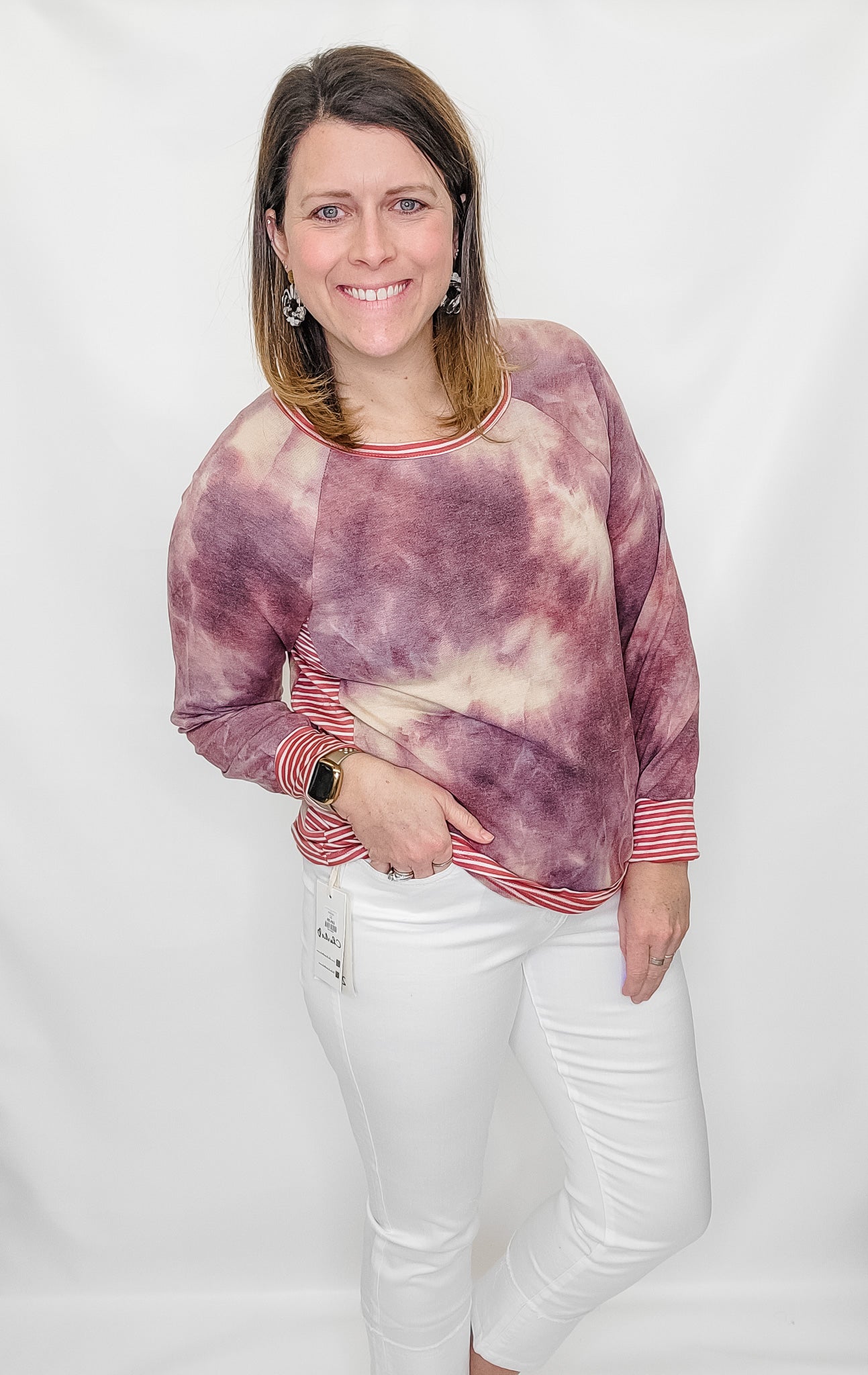 Purple Tie Dye & Stripe French Terry Top