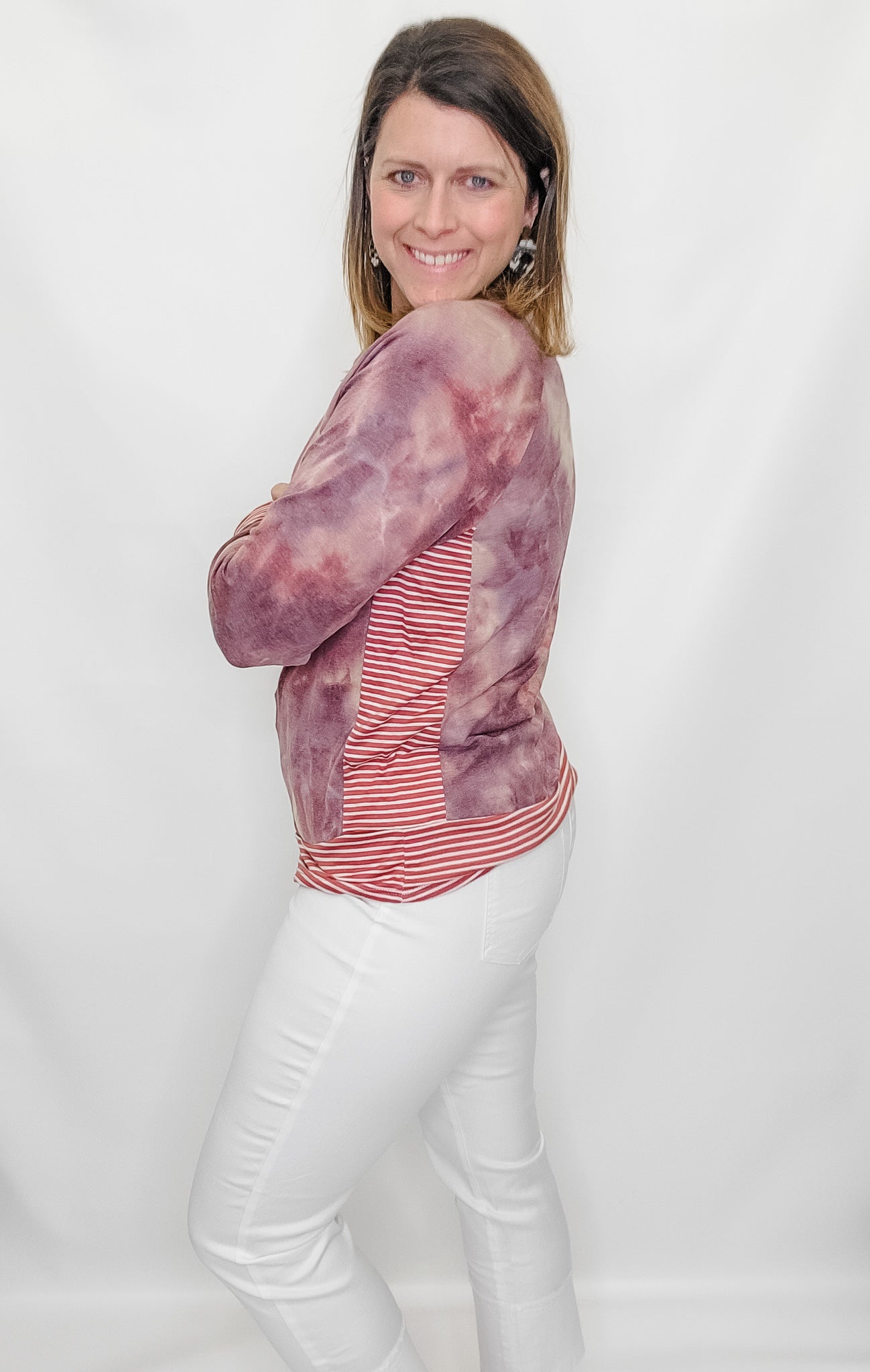 Purple Tie Dye & Stripe French Terry Top