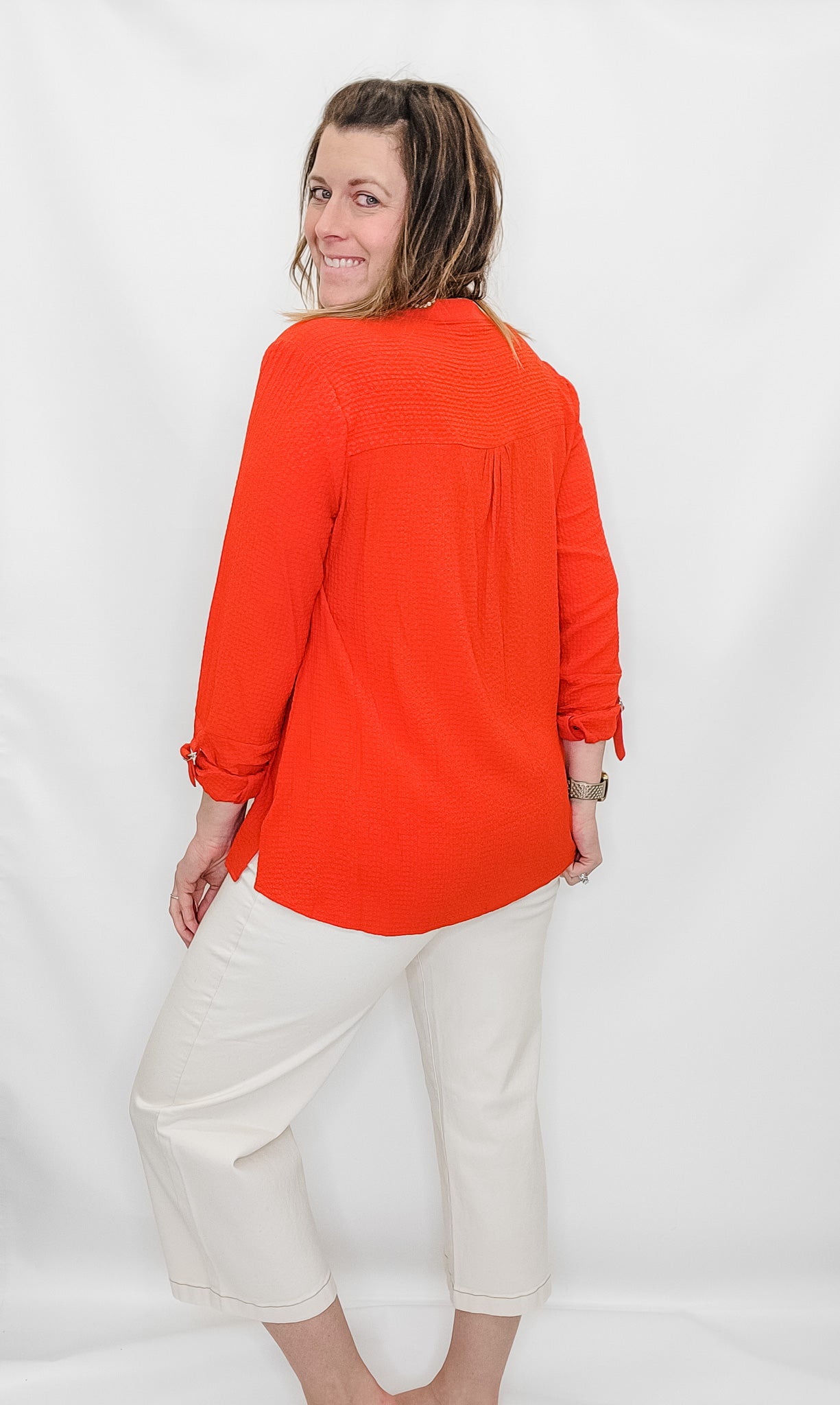 Multiples Poppy Button Up 3/4 Sleeve