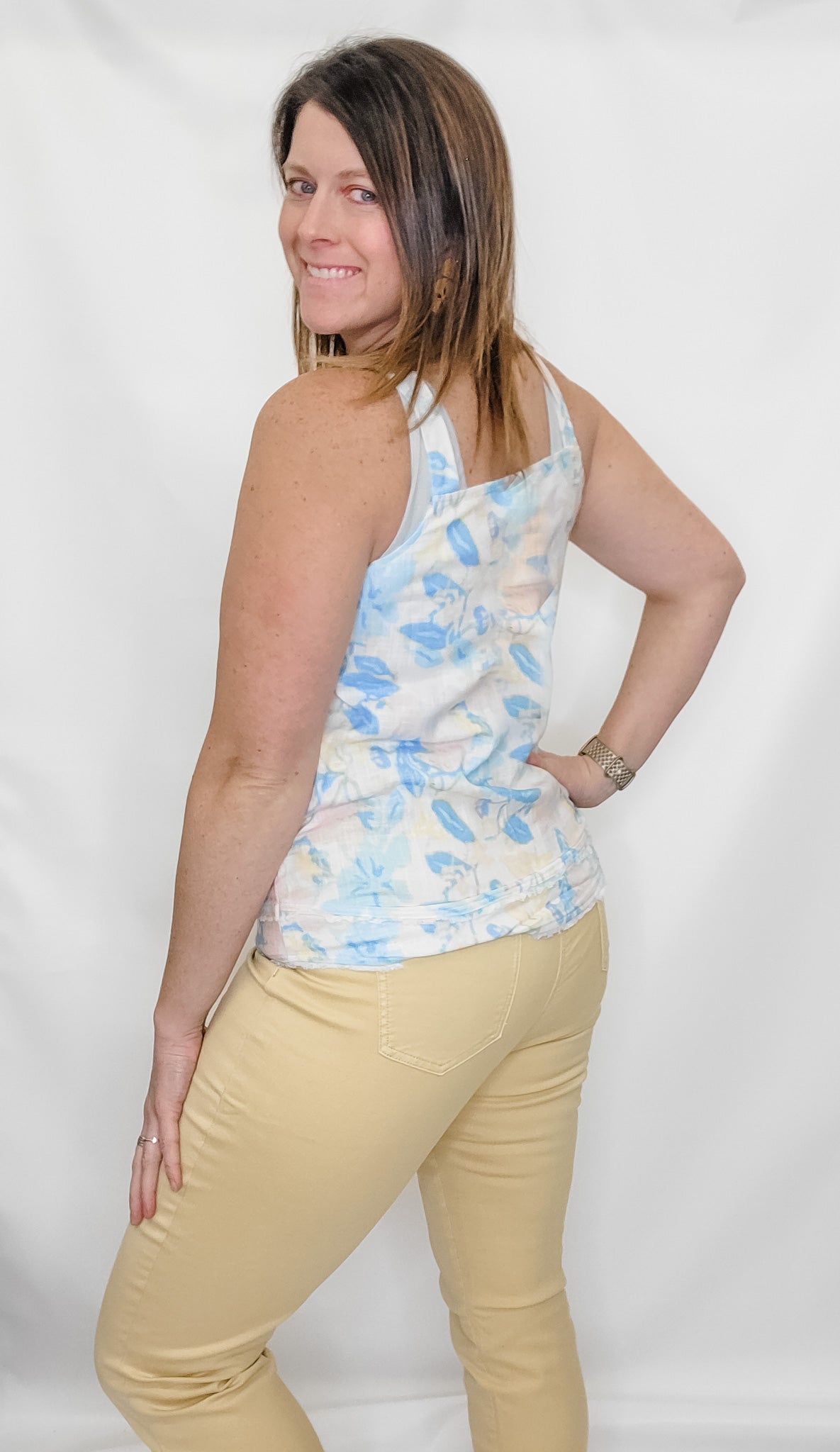 Charlie B Azul Square Neck Linen Cami