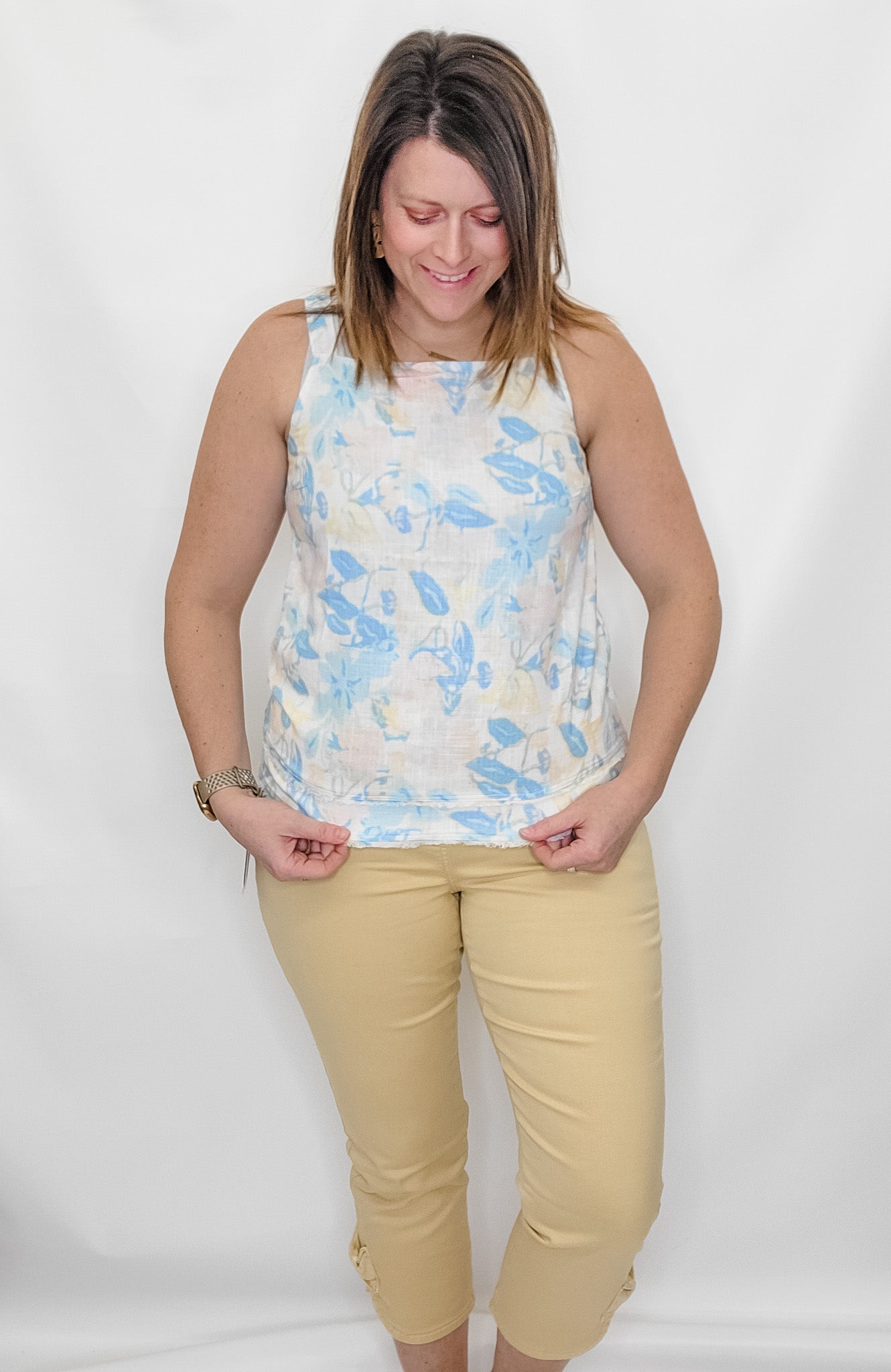 Charlie B Azul Square Neck Linen Cami