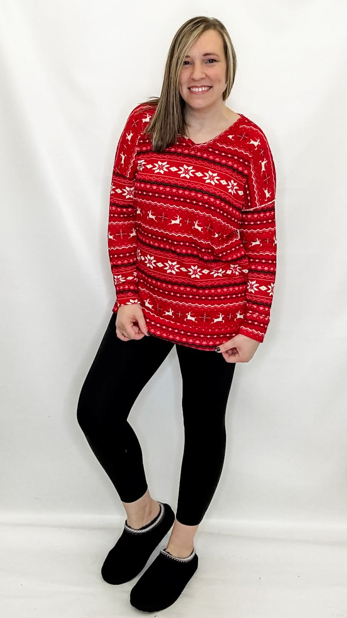Red Holiday Layering Long Sleeve Top