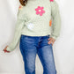 Sage Knit Sweater w/Flower Applique