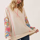 Cream & Bright Floral Contrast Sleeve Pullover Top