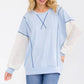 Light Blue Contrast Lace Sleeve Pullover Top