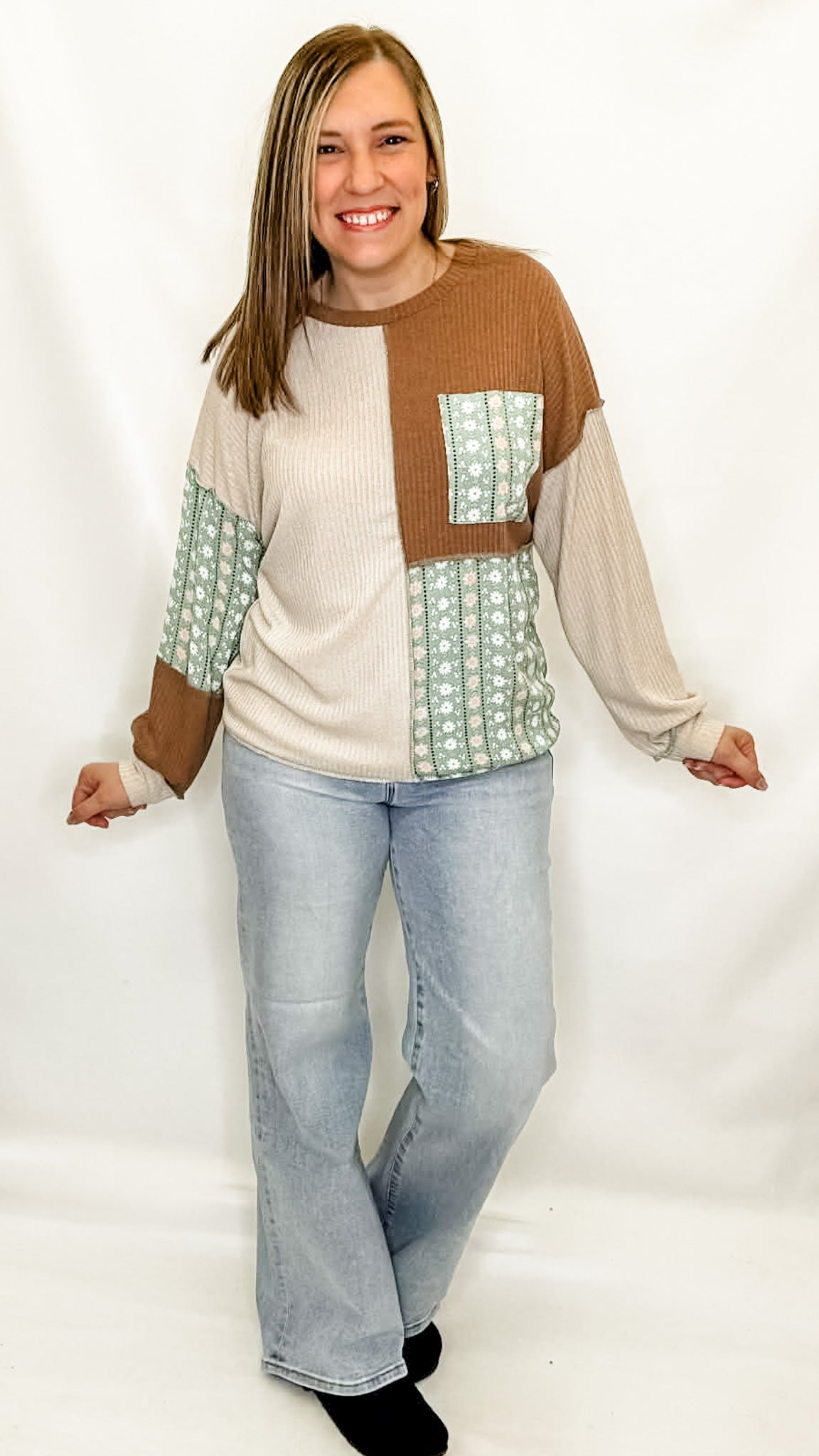 chunColor Block Knit Top Gray Color Block Oversized Knit Top for Women in Heather Grey | NT11851