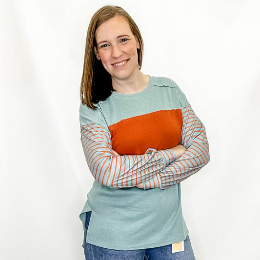 Teal & Orange Color Blocked Top