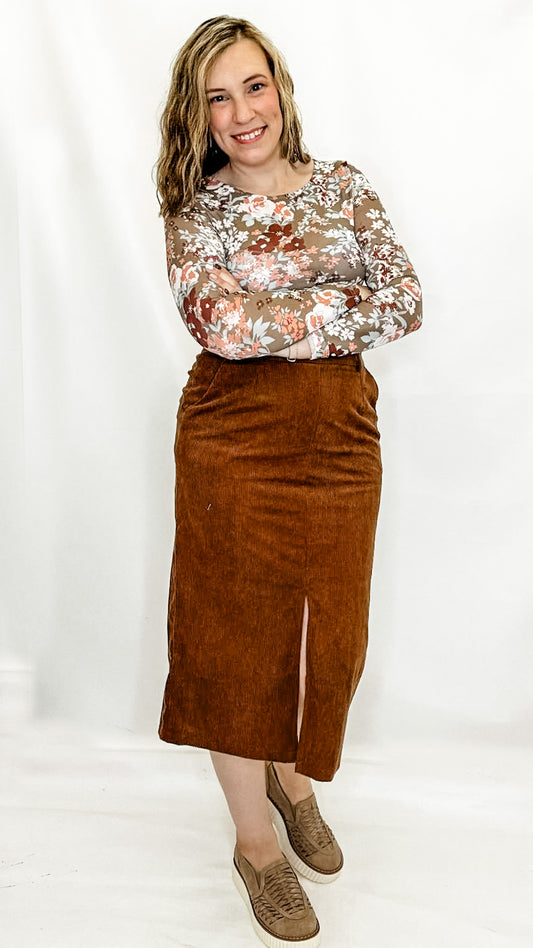 Coffee Brown Vintage Corduroy Skirt