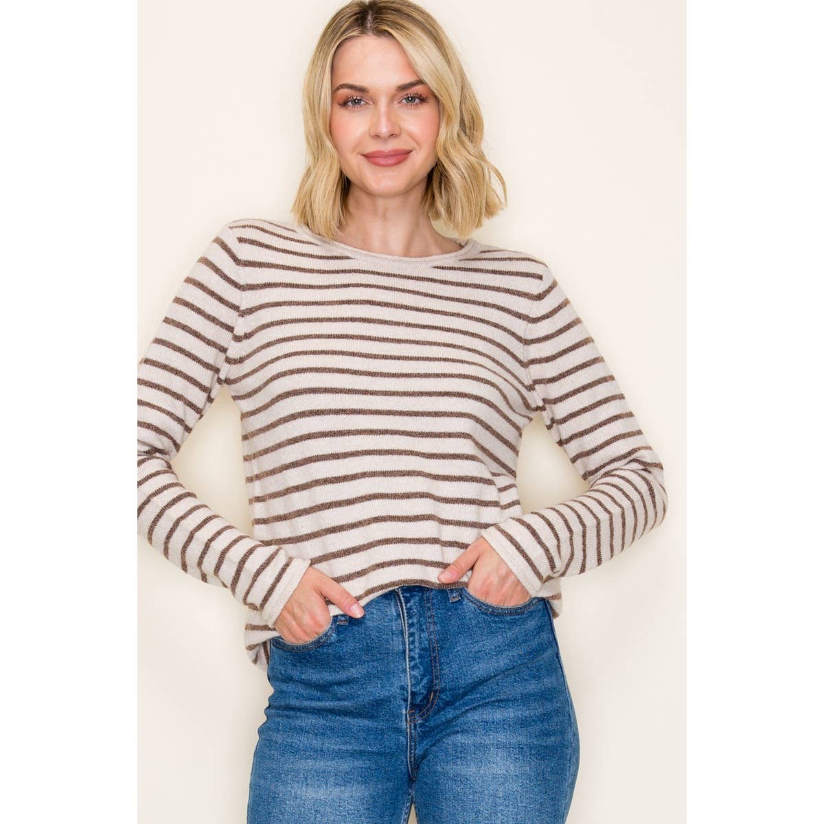 Copper & Taupe Stripe Super Soft Sweater