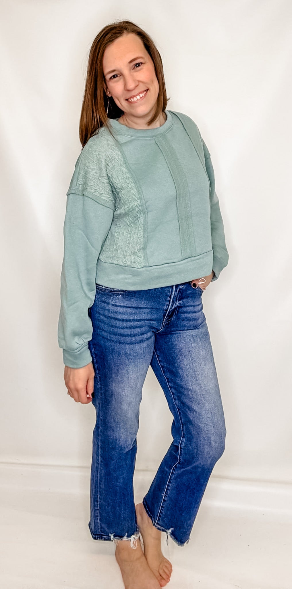 Cable Contrast Detail Knit Crop Sweatshirt