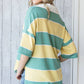 7th Ray - Oversized Striped Collar Split Neck Short Sleeve Top T4061