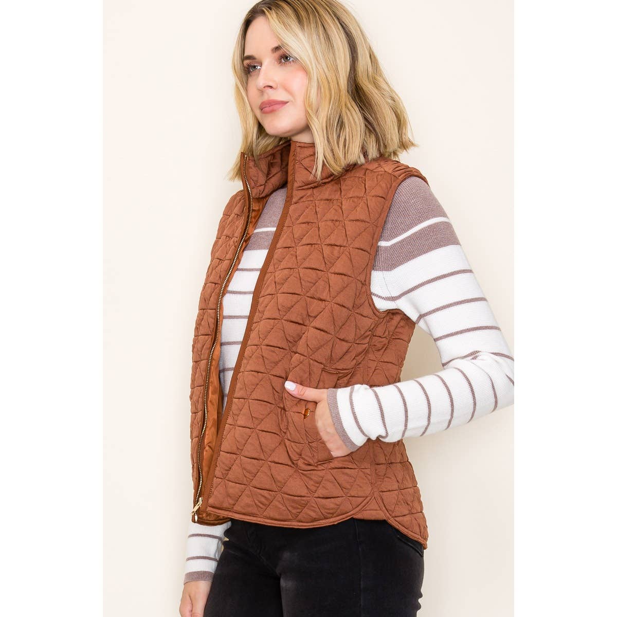 Copper Quilted Knit Padded Vest