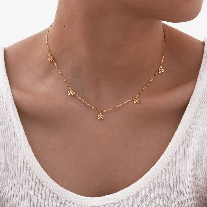 18K Stainless Steel Gold Bow Necklace