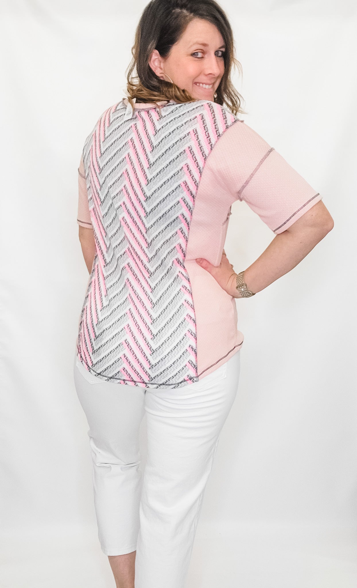Pink & Gray Textured Short Sleeve