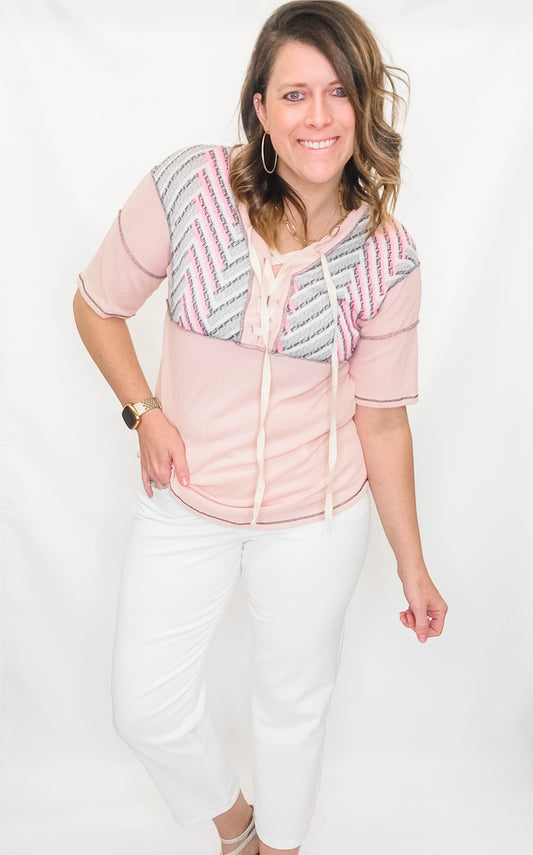 Pink & Gray Textured Short Sleeve