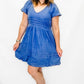 V-Neck, Blue Denim Dress with Balloon Sleeves