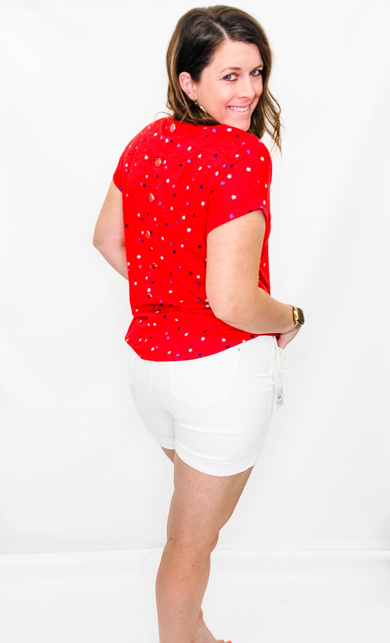 Multiples Red Star Short Sleeve with Buttons