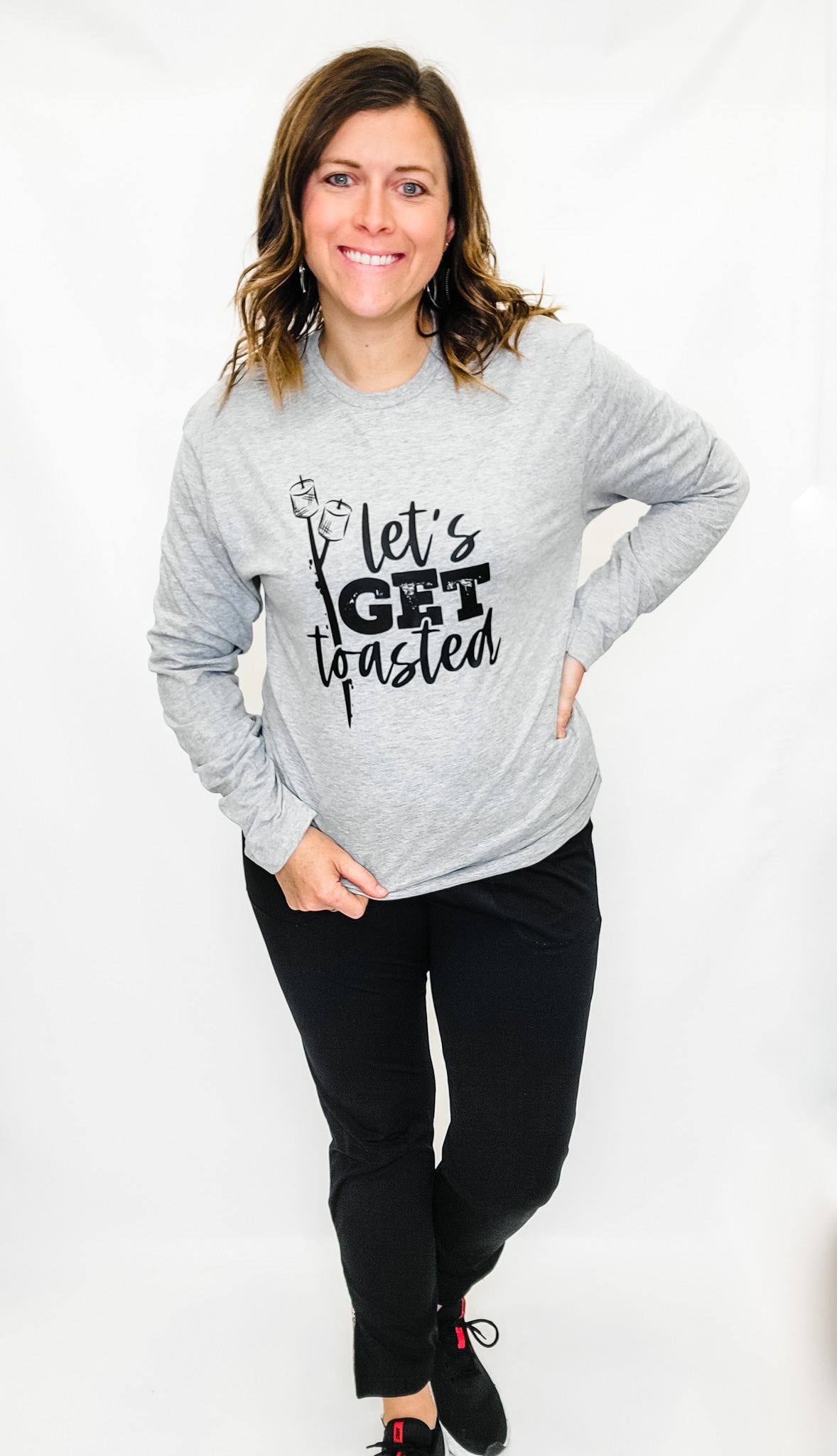 Let's Get Toasted Heather Gray Graphic Long Sleeve