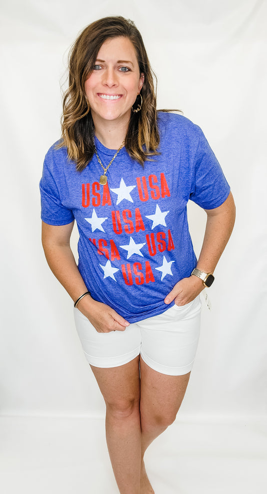 USA Repeating Blue Graphic Tee