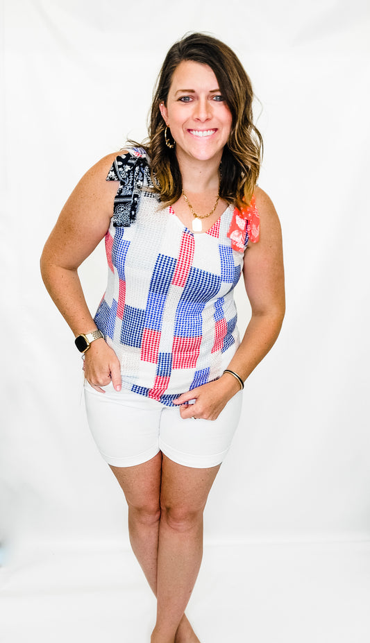 Red, White & Blue Patchwork Tank