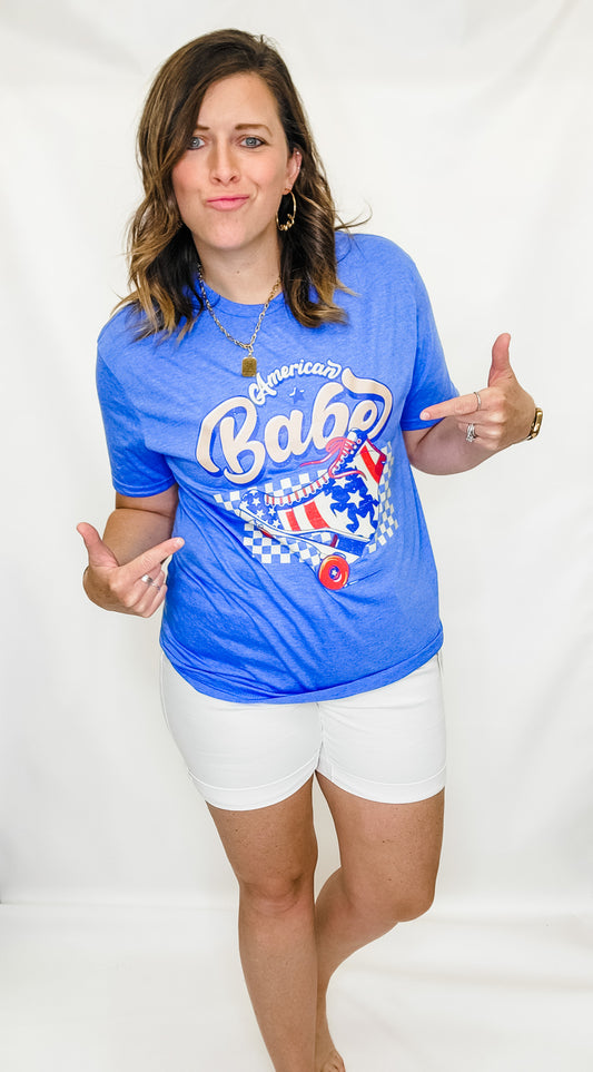American Babe, Heather Royal Graphic Tee