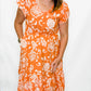 Orange V-Neck Floral Dress