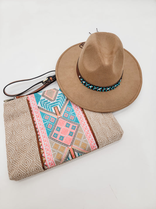 Jen & Co Teo Faux Suede Fedora Hat in Tan