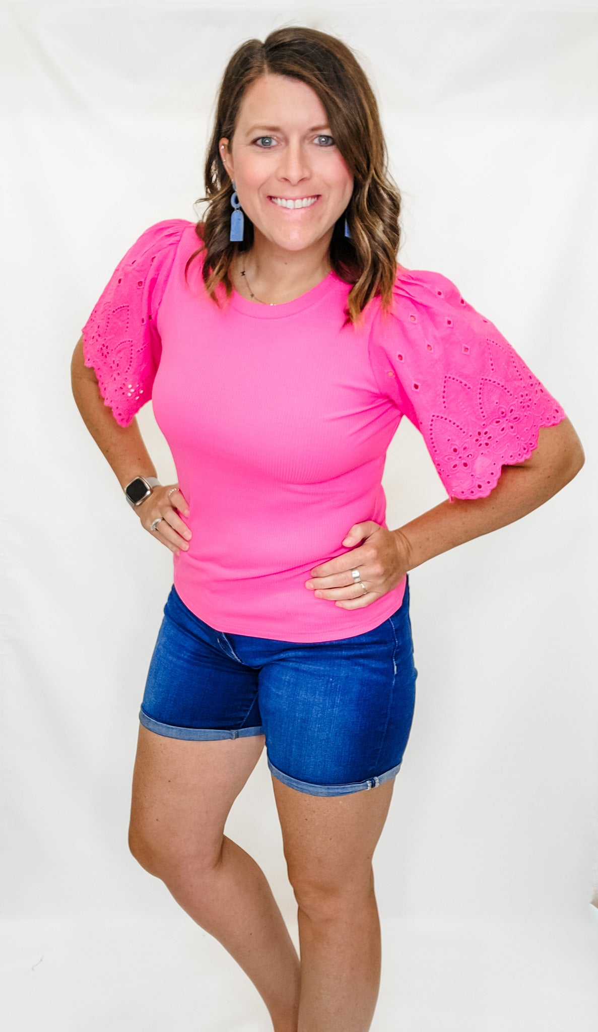 Pink Knit Top with Eyelet Sleeves