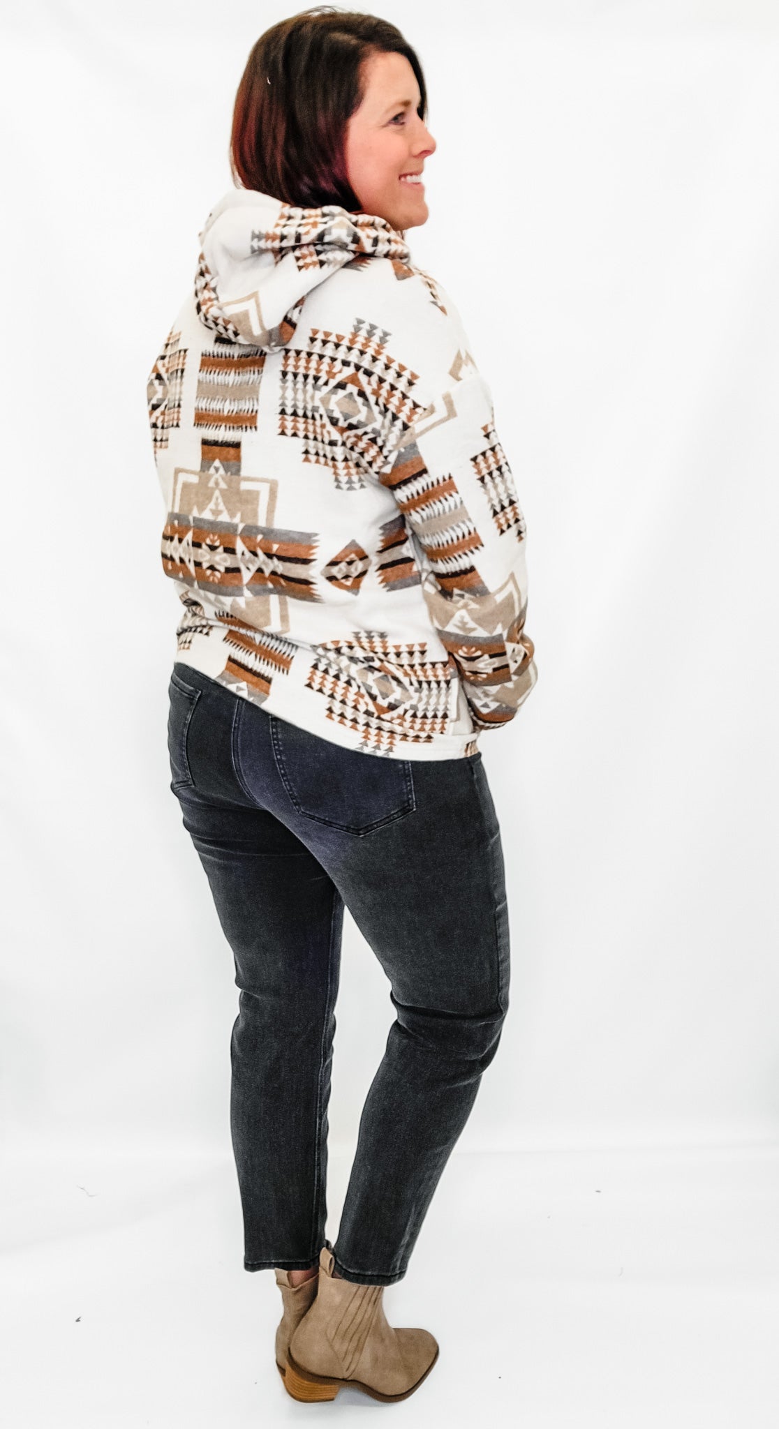 Brown Aztec & Suede Hoodie