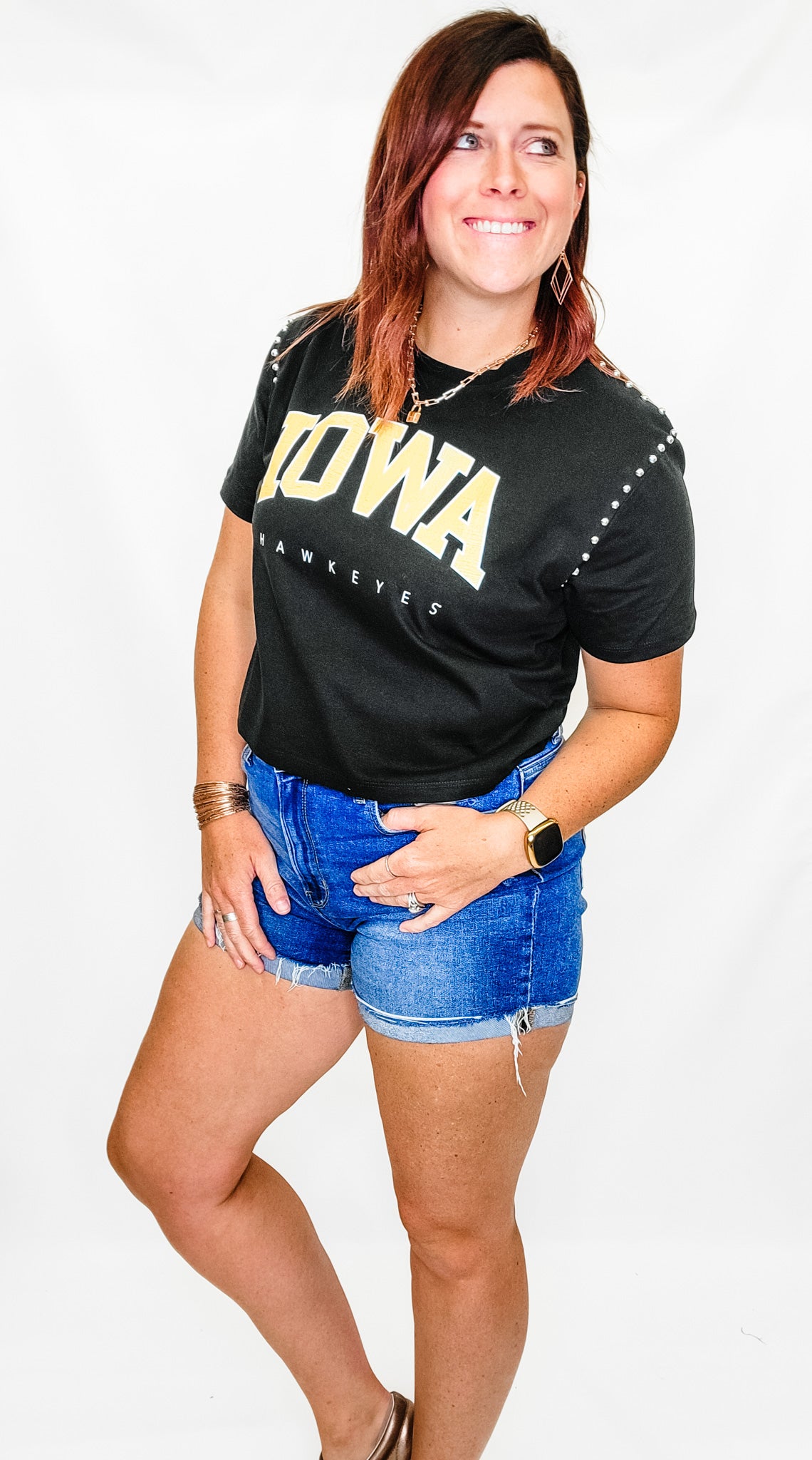 Iowa or Iowa State After Party Studded Crop Short Sleeve