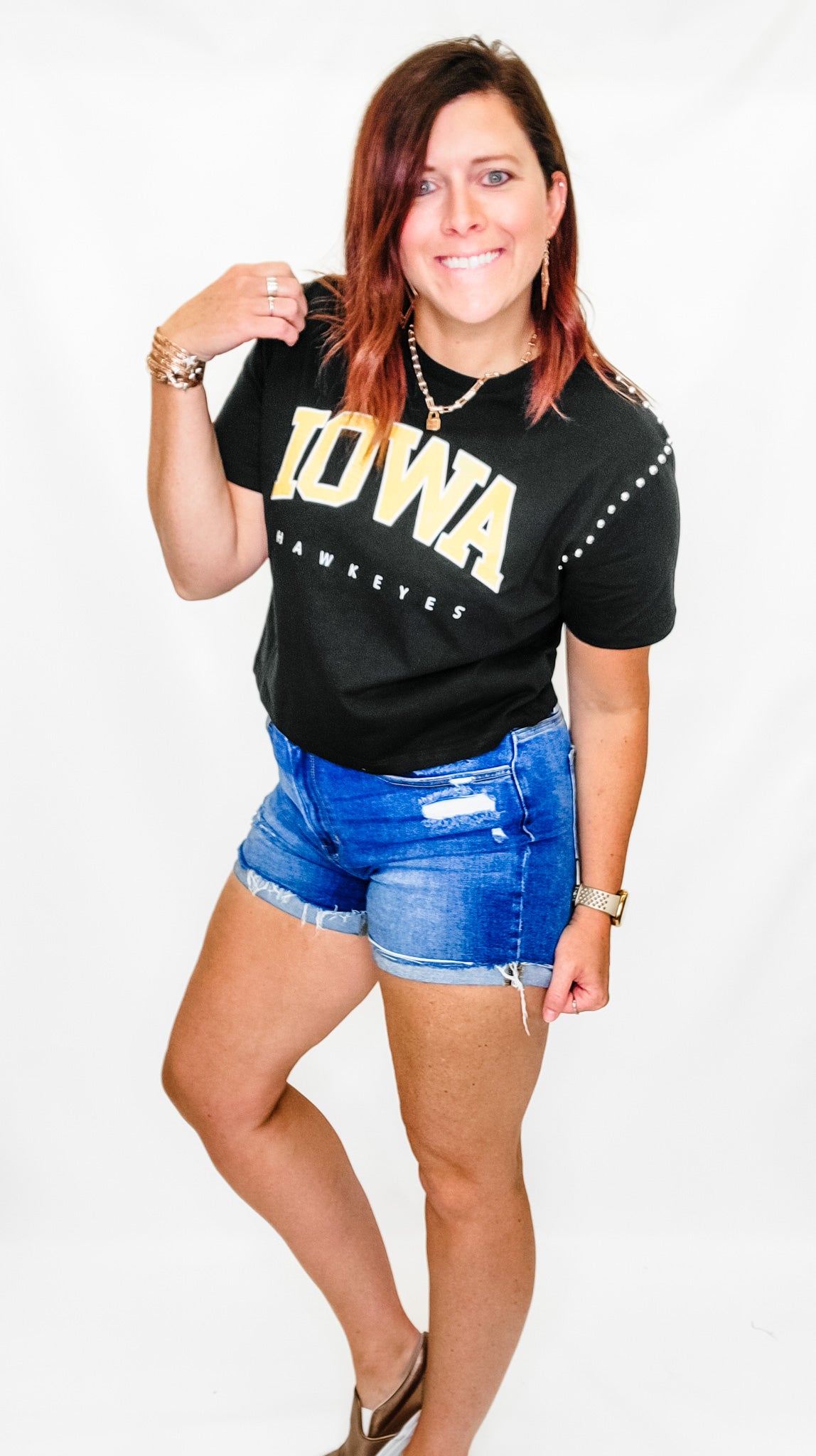 Iowa or Iowa State After Party Studded Crop Short Sleeve