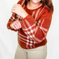 Tribal Baked Clay Plaid Crew Neck Sweater