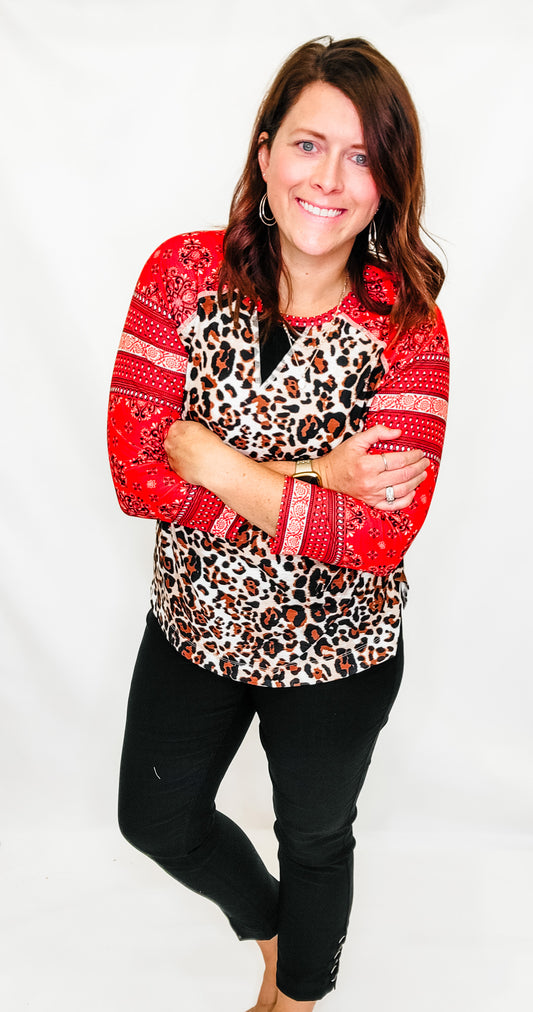 Multiples Leopard & Bandana Print Top