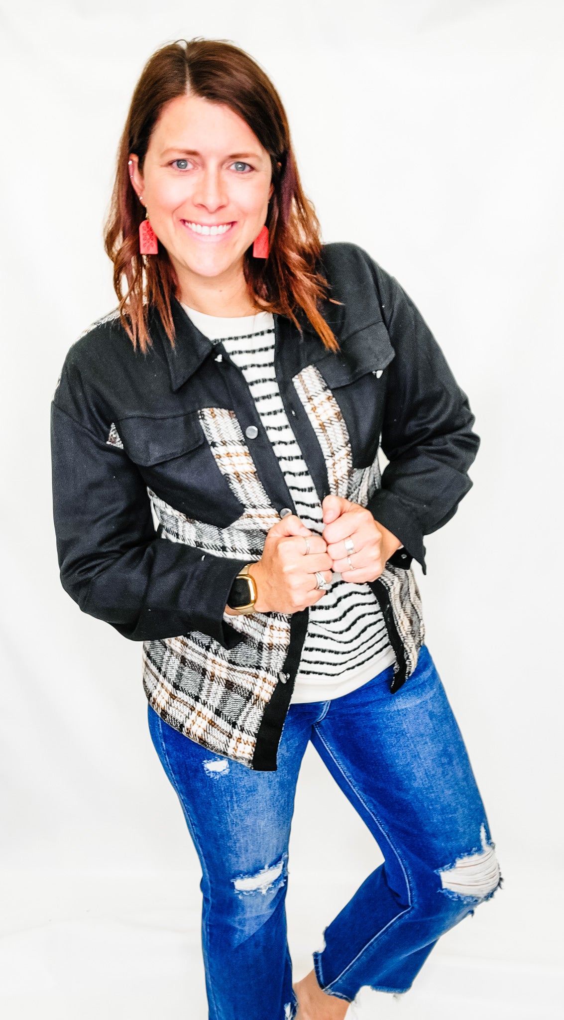 Plaid & Jean Combination Jacket - Variety