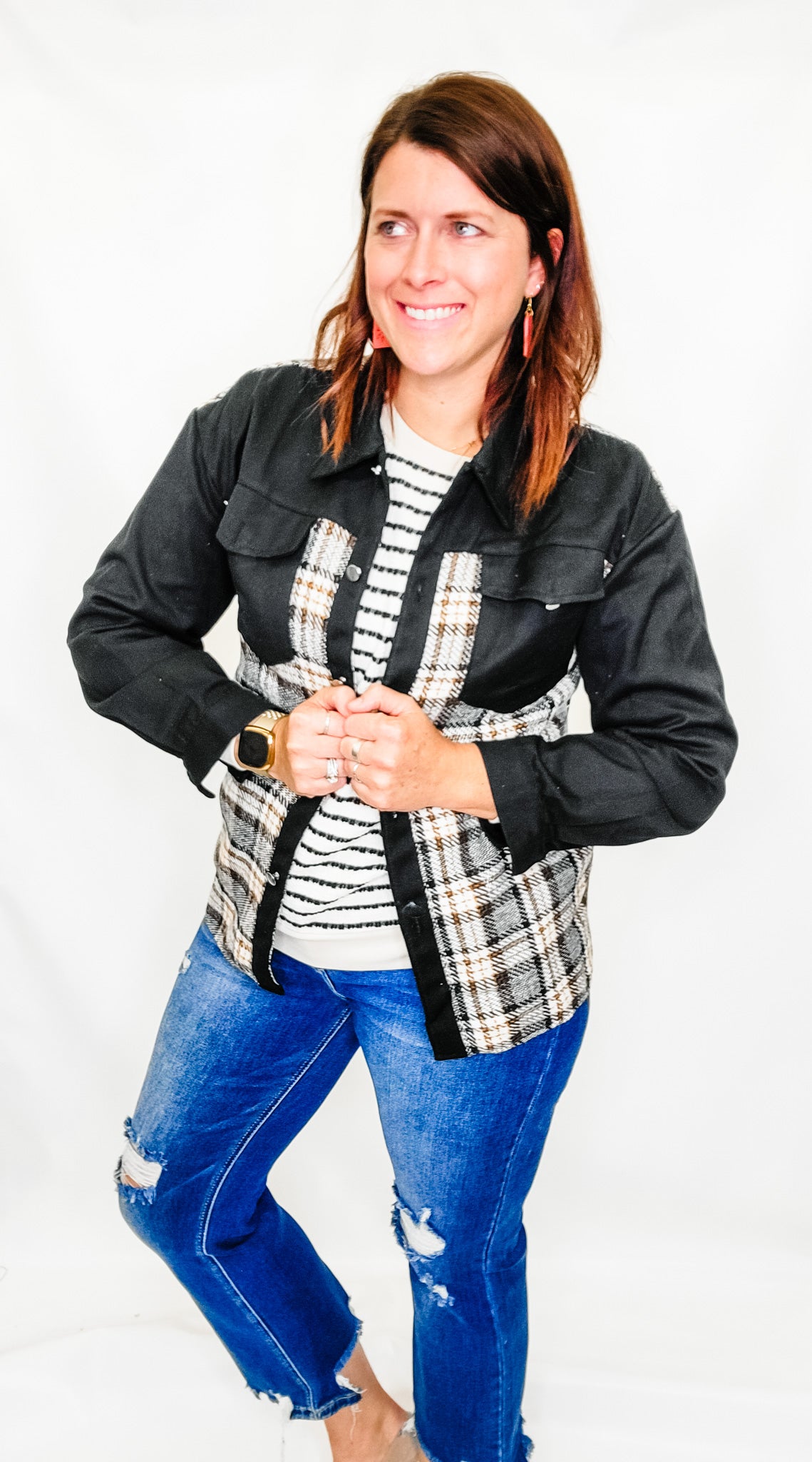 Plaid & Jean Combination Jacket - Variety