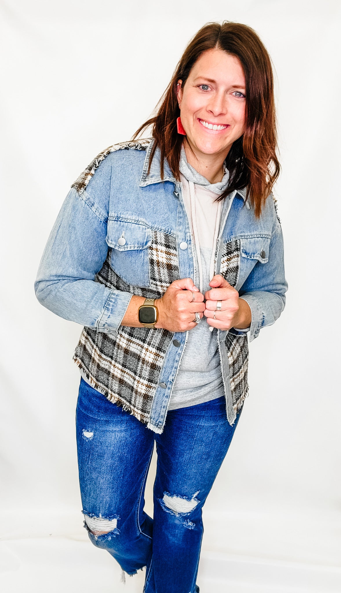 Plaid & Jean Combination Jacket - Variety