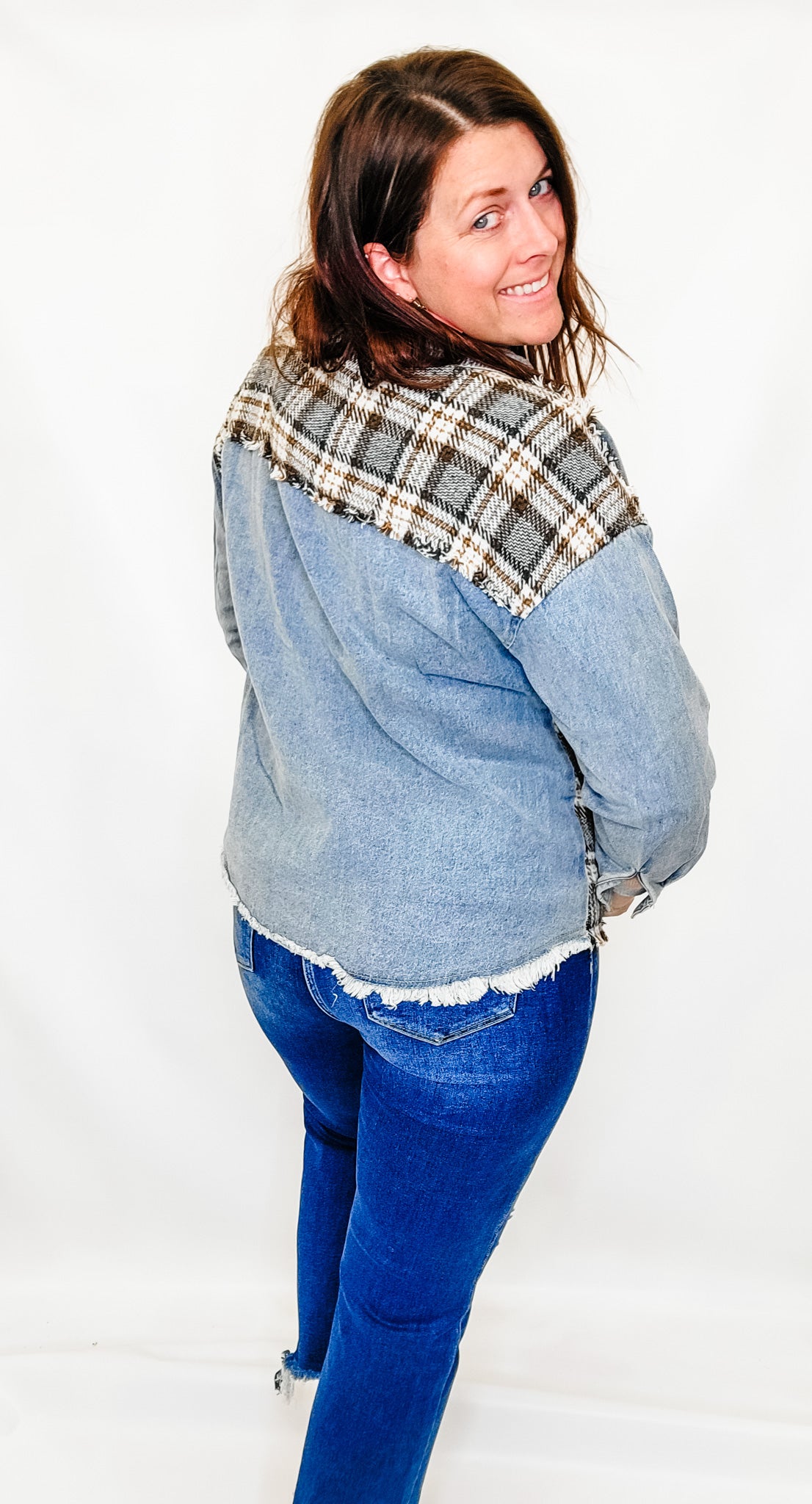 Plaid & Jean Combination Jacket - Variety