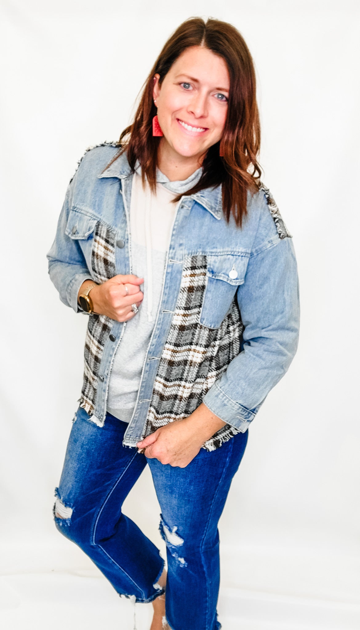 Plaid & Jean Combination Jacket - Variety