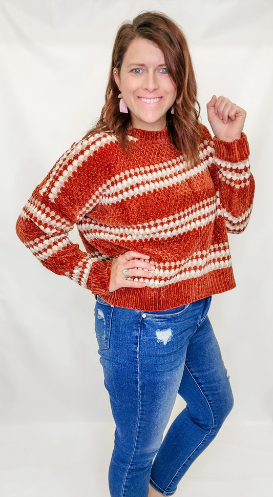 Panache Rust Chenille Striped Sweater
