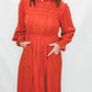 Rust Mock Neck Ruffle Sleeve Dress