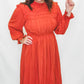 Rust Mock Neck Ruffle Sleeve Dress