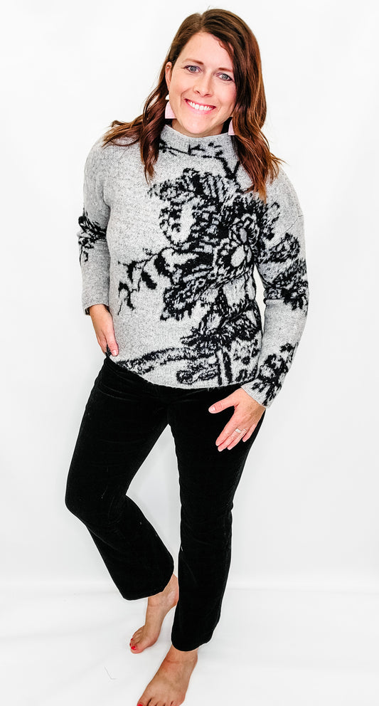 Tribal Oyster Gray & Floral Sweater