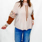 Taupe & Rust Cowl Neck Top with Ruffle